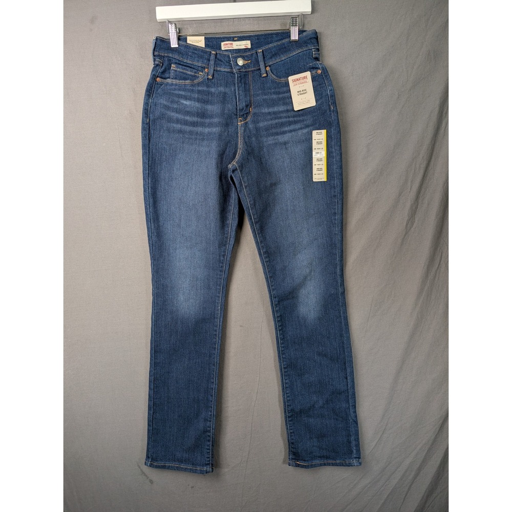 Signature by Levi Strauss Womens Mid Rise Straight Jeans Blue 6M W28 L32 59956